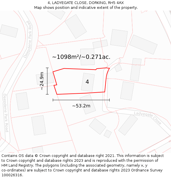 4, LADYEGATE CLOSE, DORKING, RH5 4AX: Plot and title map