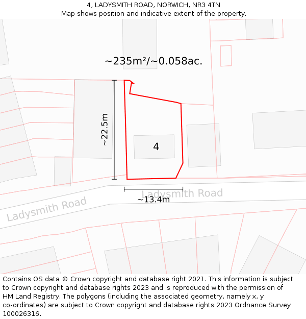 4, LADYSMITH ROAD, NORWICH, NR3 4TN: Plot and title map