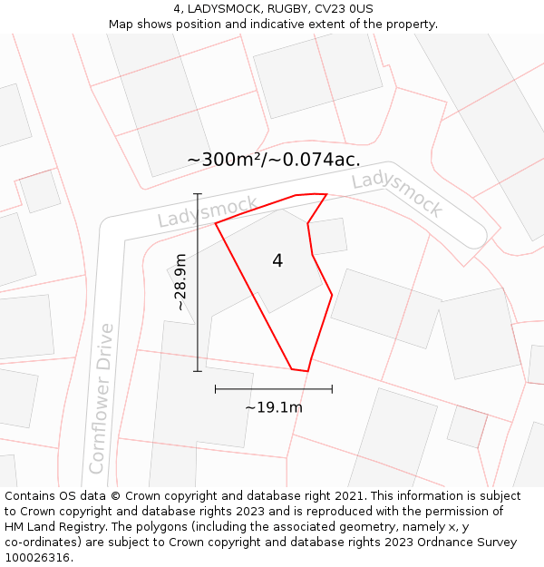 4, LADYSMOCK, RUGBY, CV23 0US: Plot and title map