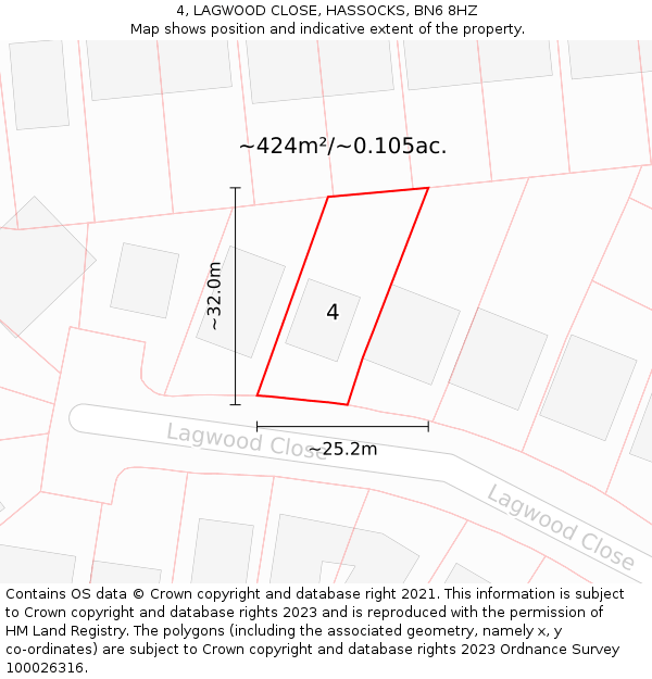 4, LAGWOOD CLOSE, HASSOCKS, BN6 8HZ: Plot and title map