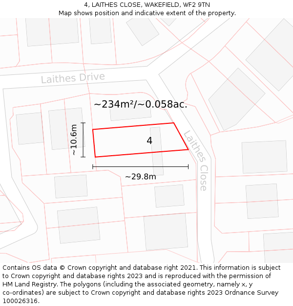 4, LAITHES CLOSE, WAKEFIELD, WF2 9TN: Plot and title map