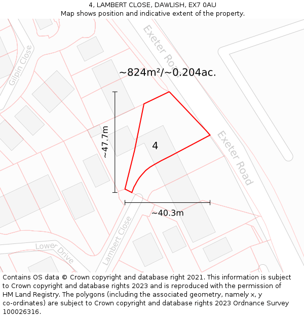 4, LAMBERT CLOSE, DAWLISH, EX7 0AU: Plot and title map