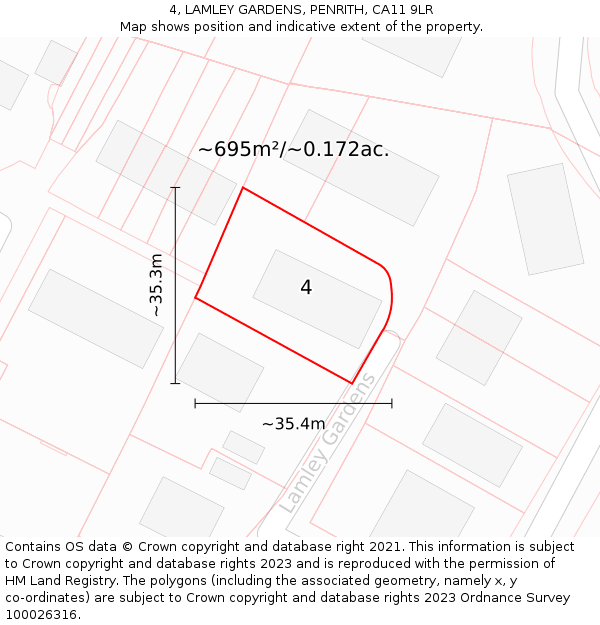 4, LAMLEY GARDENS, PENRITH, CA11 9LR: Plot and title map