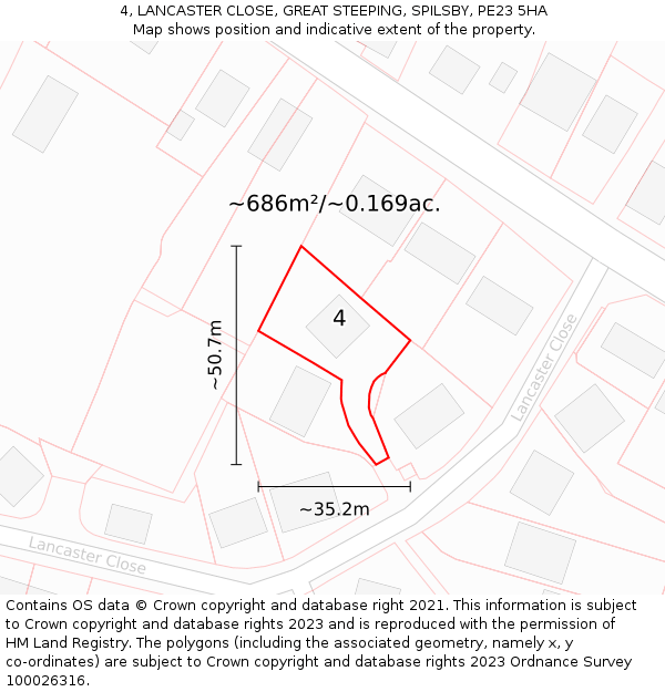 4, LANCASTER CLOSE, GREAT STEEPING, SPILSBY, PE23 5HA: Plot and title map