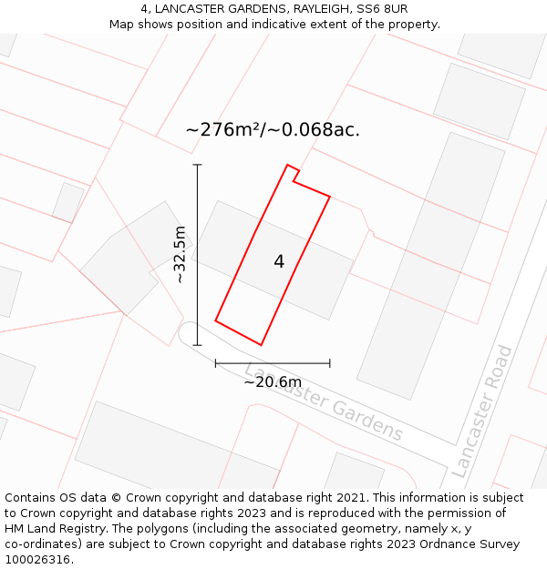 4, LANCASTER GARDENS, RAYLEIGH, SS6 8UR: Plot and title map