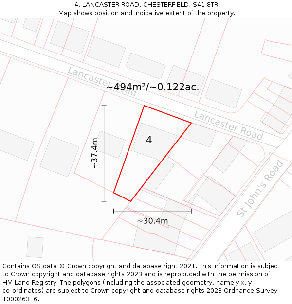 4, LANCASTER ROAD, CHESTERFIELD, S41 8TR: Plot and title map