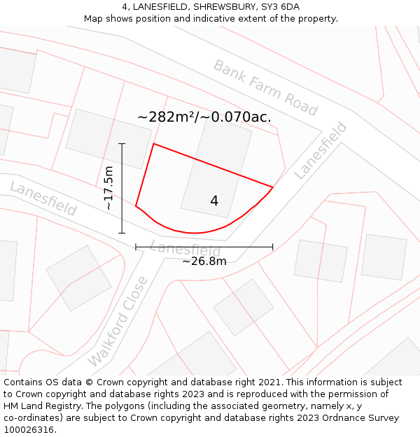 4, LANESFIELD, SHREWSBURY, SY3 6DA: Plot and title map