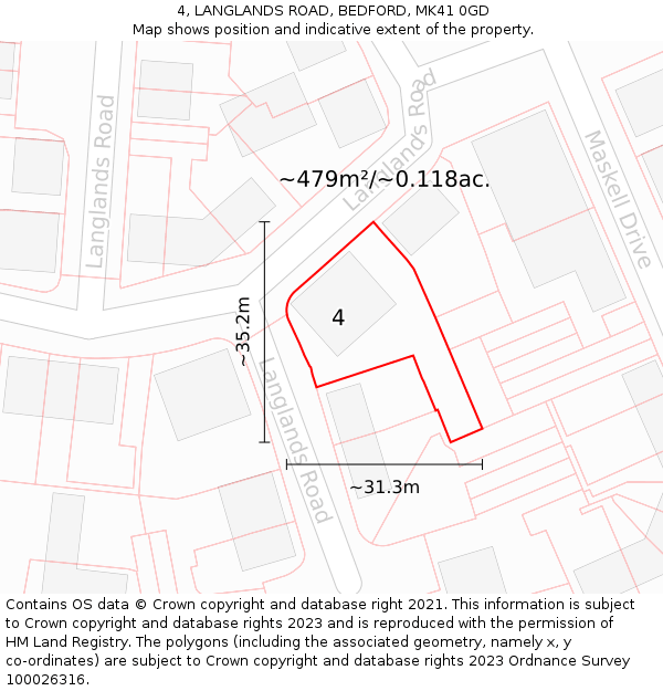 4, LANGLANDS ROAD, BEDFORD, MK41 0GD: Plot and title map