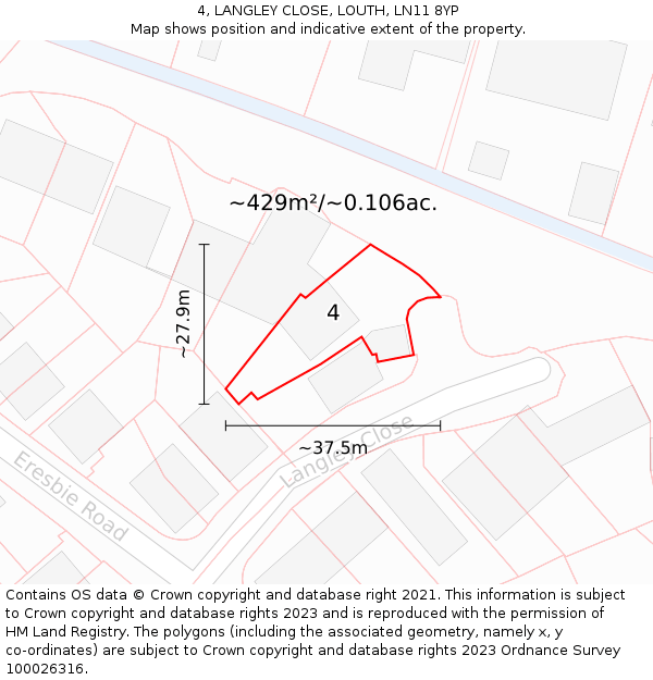 4, LANGLEY CLOSE, LOUTH, LN11 8YP: Plot and title map