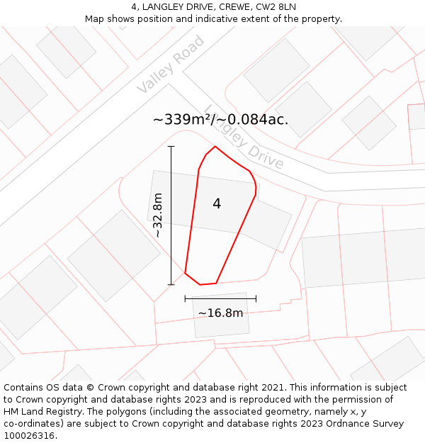 4, LANGLEY DRIVE, CREWE, CW2 8LN: Plot and title map