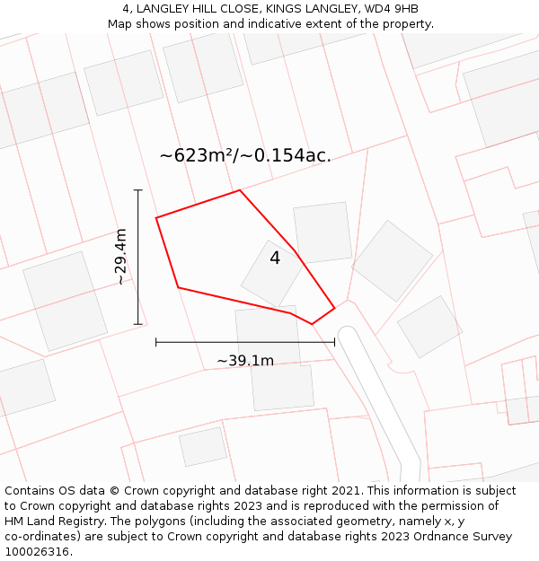 4, LANGLEY HILL CLOSE, KINGS LANGLEY, WD4 9HB: Plot and title map