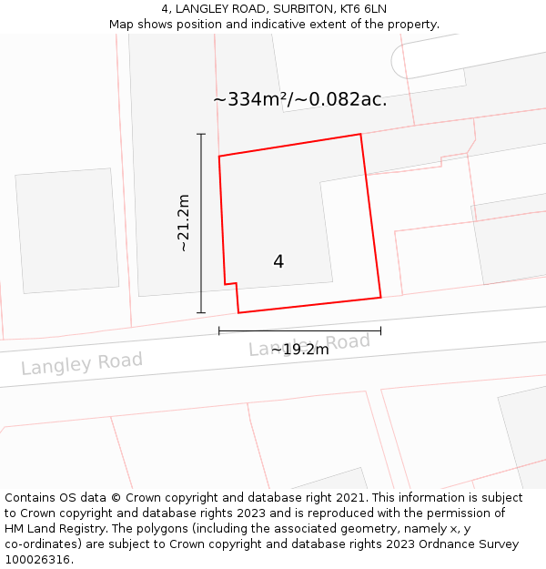 4, LANGLEY ROAD, SURBITON, KT6 6LN: Plot and title map