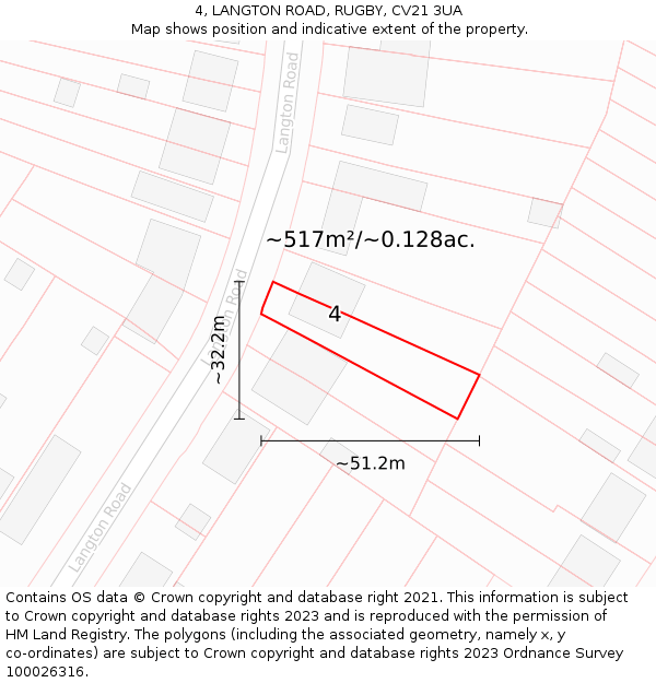 4, LANGTON ROAD, RUGBY, CV21 3UA: Plot and title map