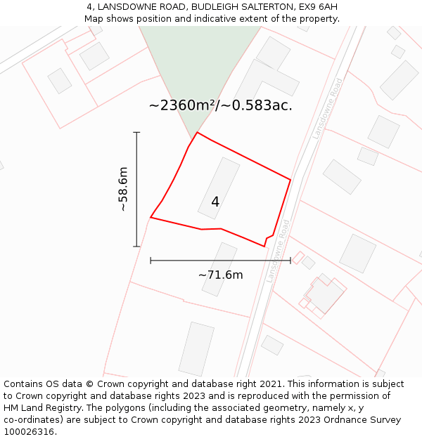 4, LANSDOWNE ROAD, BUDLEIGH SALTERTON, EX9 6AH: Plot and title map