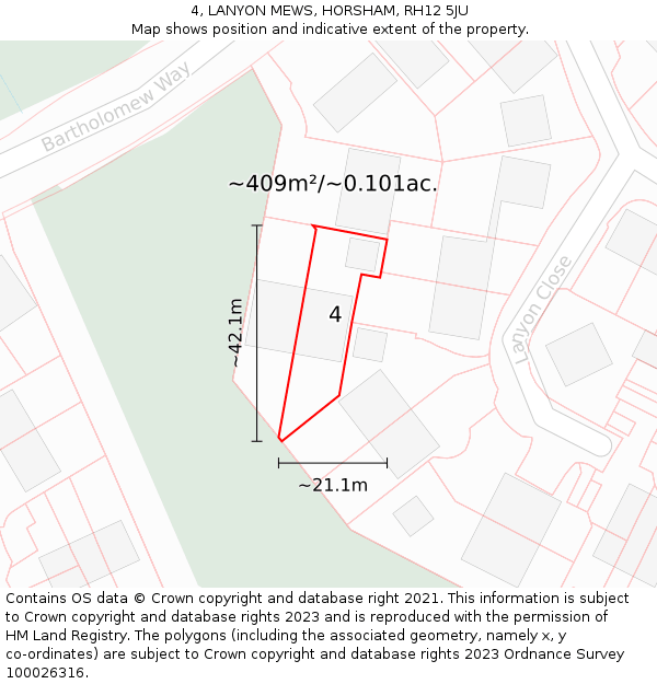 4, LANYON MEWS, HORSHAM, RH12 5JU: Plot and title map