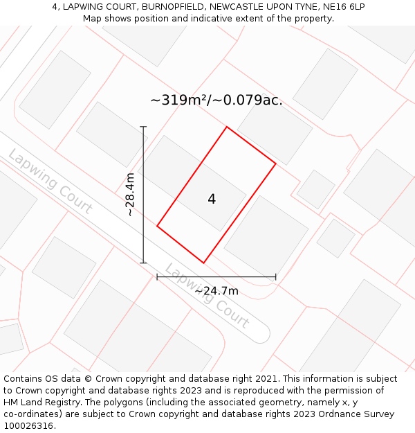 4, LAPWING COURT, BURNOPFIELD, NEWCASTLE UPON TYNE, NE16 6LP: Plot and title map