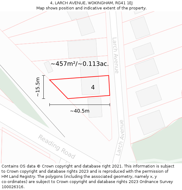 4, LARCH AVENUE, WOKINGHAM, RG41 1EJ: Plot and title map