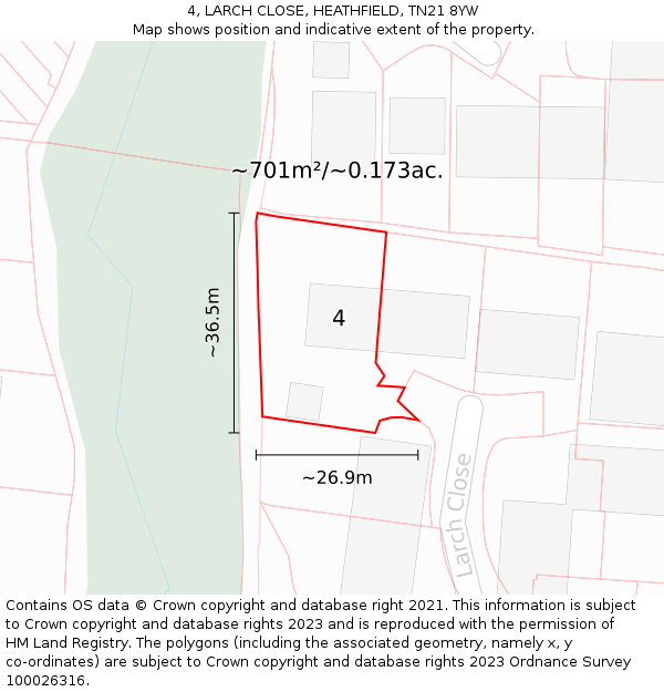 4, LARCH CLOSE, HEATHFIELD, TN21 8YW: Plot and title map