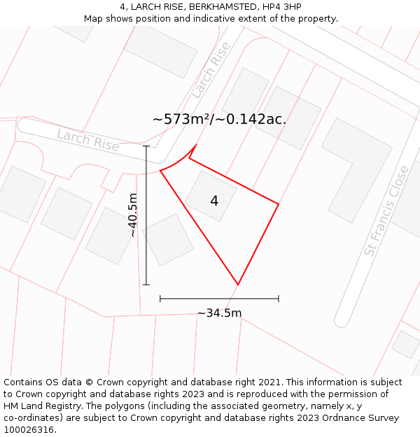 4, LARCH RISE, BERKHAMSTED, HP4 3HP: Plot and title map