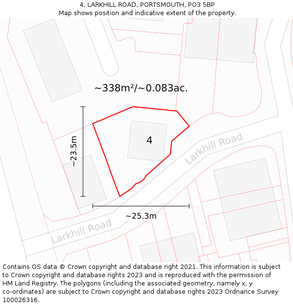 4, LARKHILL ROAD, PORTSMOUTH, PO3 5BP: Plot and title map