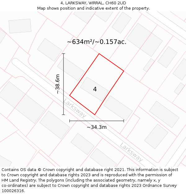 4, LARKSWAY, WIRRAL, CH60 2UD: Plot and title map