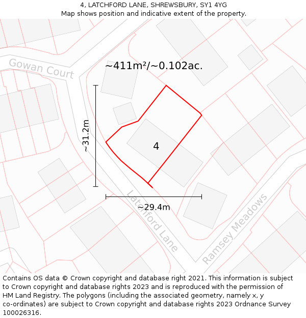 4, LATCHFORD LANE, SHREWSBURY, SY1 4YG: Plot and title map