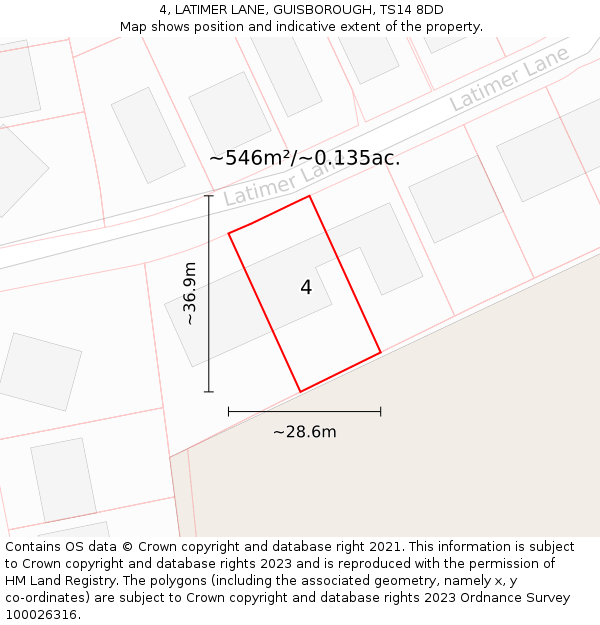 4, LATIMER LANE, GUISBOROUGH, TS14 8DD: Plot and title map