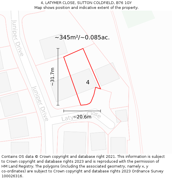4, LATYMER CLOSE, SUTTON COLDFIELD, B76 1GY: Plot and title map