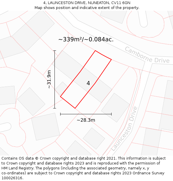 4, LAUNCESTON DRIVE, NUNEATON, CV11 6GN: Plot and title map