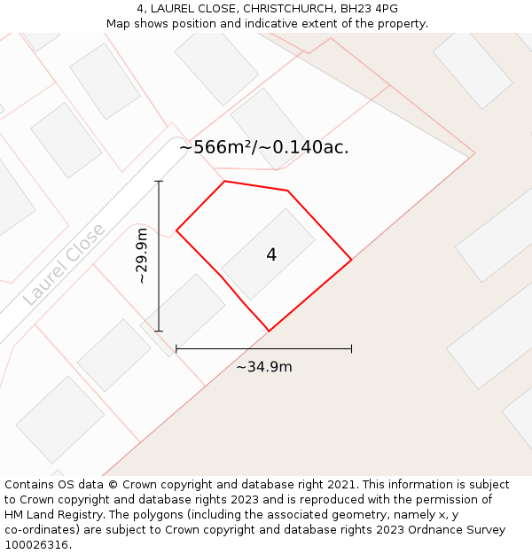 4, LAUREL CLOSE, CHRISTCHURCH, BH23 4PG: Plot and title map