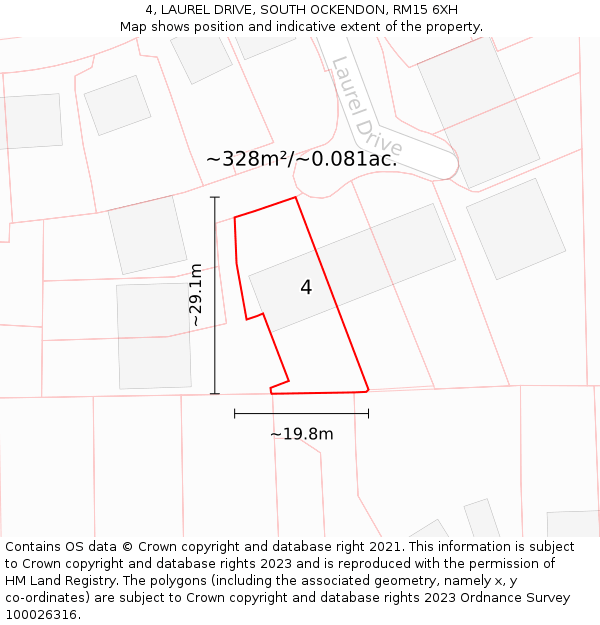 4, LAUREL DRIVE, SOUTH OCKENDON, RM15 6XH: Plot and title map