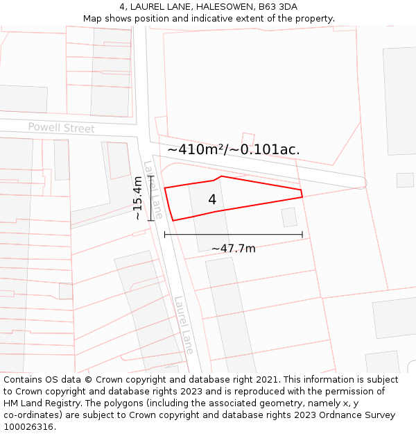 4, LAUREL LANE, HALESOWEN, B63 3DA: Plot and title map