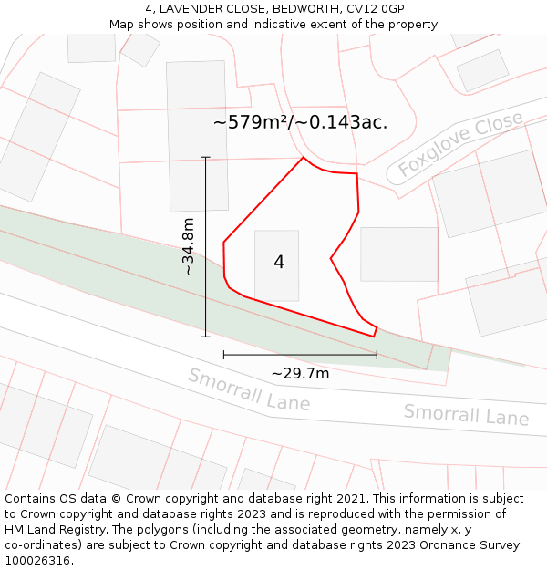 4, LAVENDER CLOSE, BEDWORTH, CV12 0GP: Plot and title map