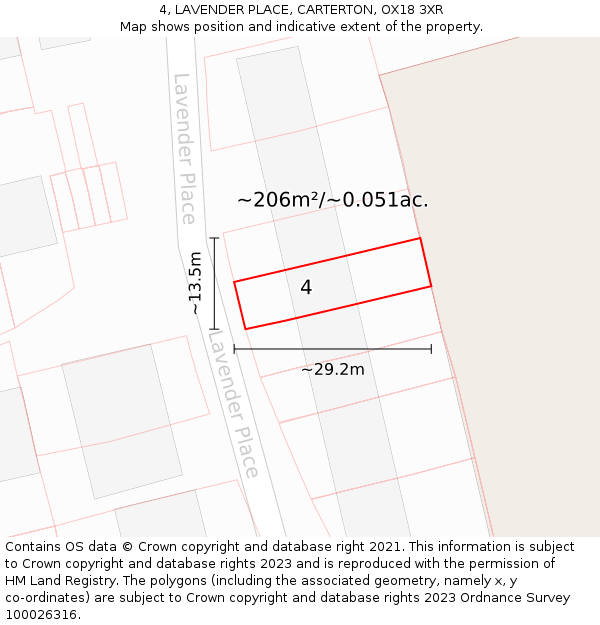 4, LAVENDER PLACE, CARTERTON, OX18 3XR: Plot and title map