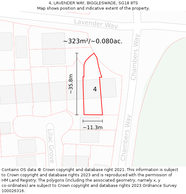 4, LAVENDER WAY, BIGGLESWADE, SG18 8TS: Plot and title map