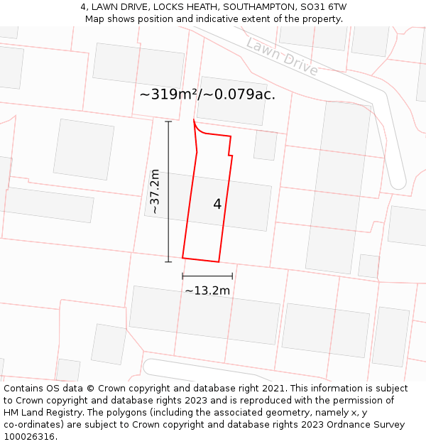 4, LAWN DRIVE, LOCKS HEATH, SOUTHAMPTON, SO31 6TW: Plot and title map