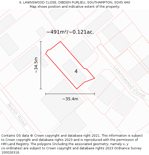 4, LAWNSWOOD CLOSE, DIBDEN PURLIEU, SOUTHAMPTON, SO45 4AX: Plot and title map