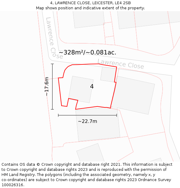 4, LAWRENCE CLOSE, LEICESTER, LE4 2SB: Plot and title map