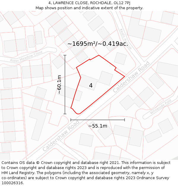 4, LAWRENCE CLOSE, ROCHDALE, OL12 7PJ: Plot and title map