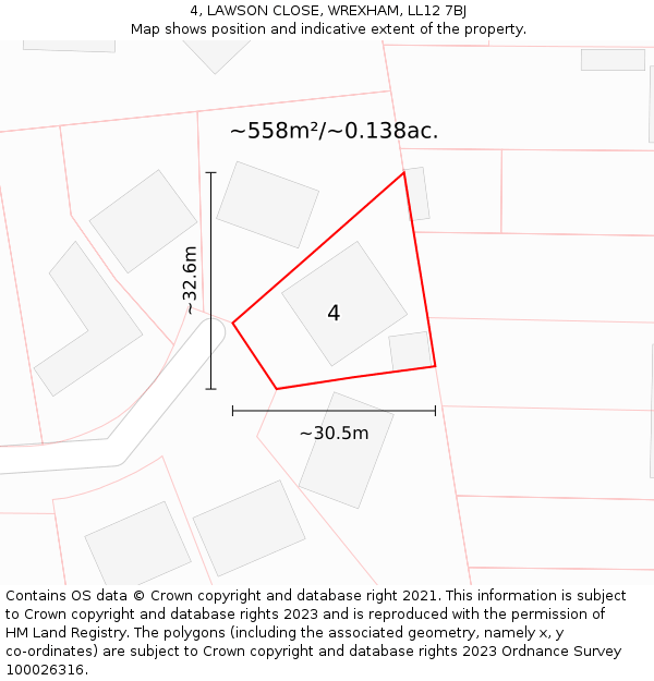 4, LAWSON CLOSE, WREXHAM, LL12 7BJ: Plot and title map