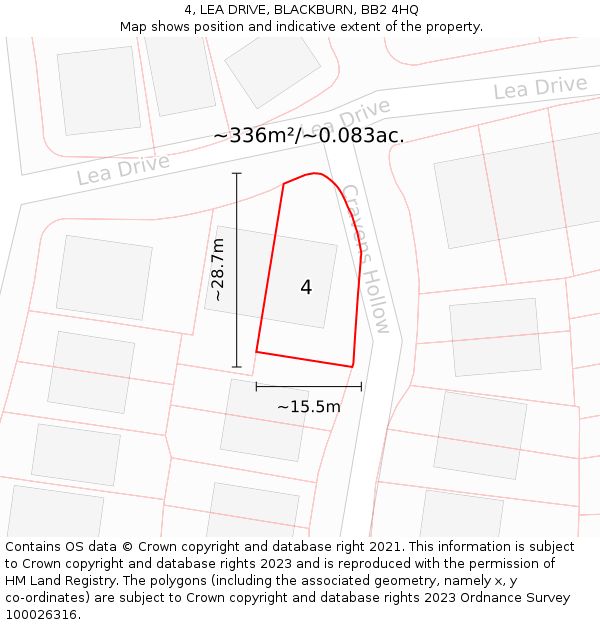 4, LEA DRIVE, BLACKBURN, BB2 4HQ: Plot and title map