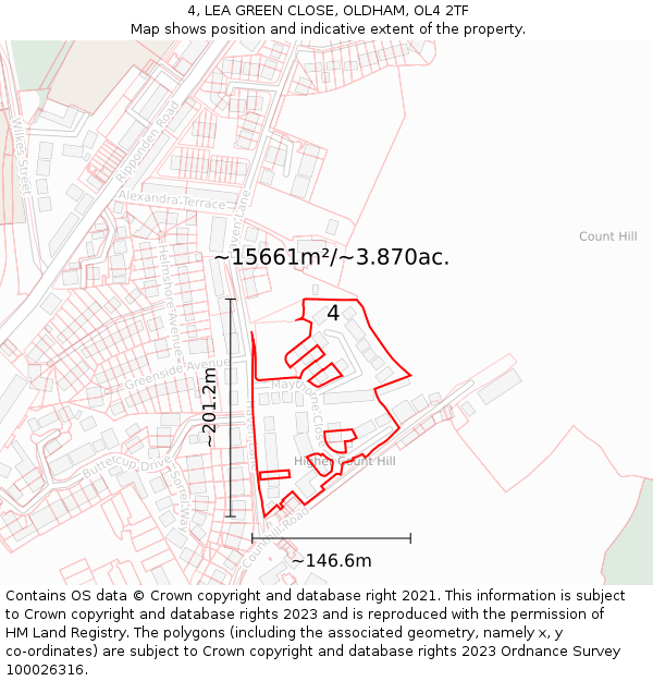 4, LEA GREEN CLOSE, OLDHAM, OL4 2TF: Plot and title map