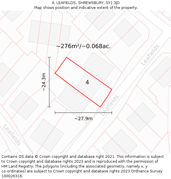 4, LEAFIELDS, SHREWSBURY, SY1 3JD: Plot and title map