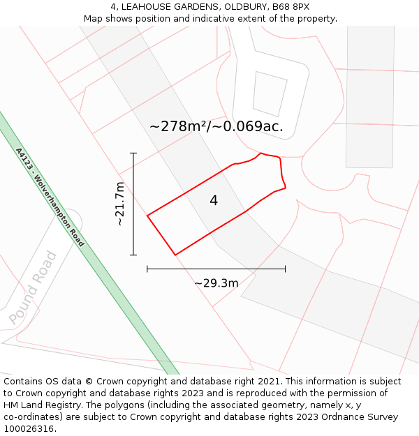 4, LEAHOUSE GARDENS, OLDBURY, B68 8PX: Plot and title map