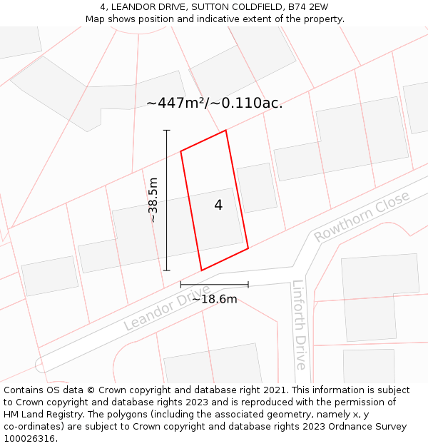 4, LEANDOR DRIVE, SUTTON COLDFIELD, B74 2EW: Plot and title map