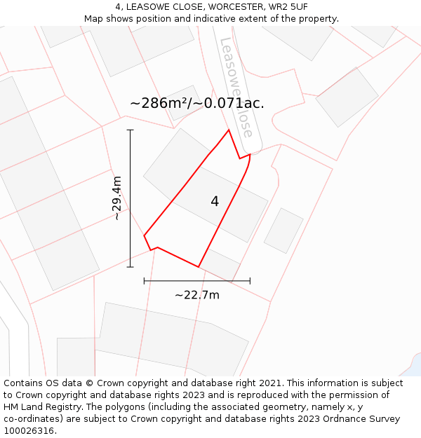 4, LEASOWE CLOSE, WORCESTER, WR2 5UF: Plot and title map