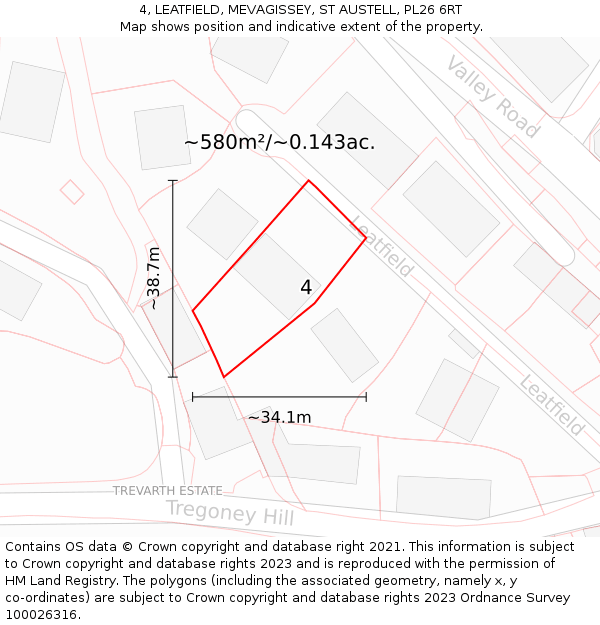 4, LEATFIELD, MEVAGISSEY, ST AUSTELL, PL26 6RT: Plot and title map