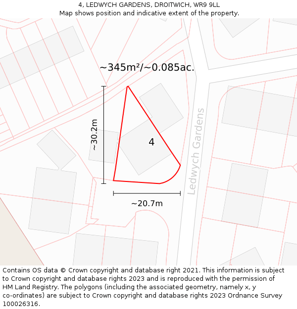 4, LEDWYCH GARDENS, DROITWICH, WR9 9LL: Plot and title map