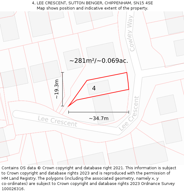 4, LEE CRESCENT, SUTTON BENGER, CHIPPENHAM, SN15 4SE: Plot and title map