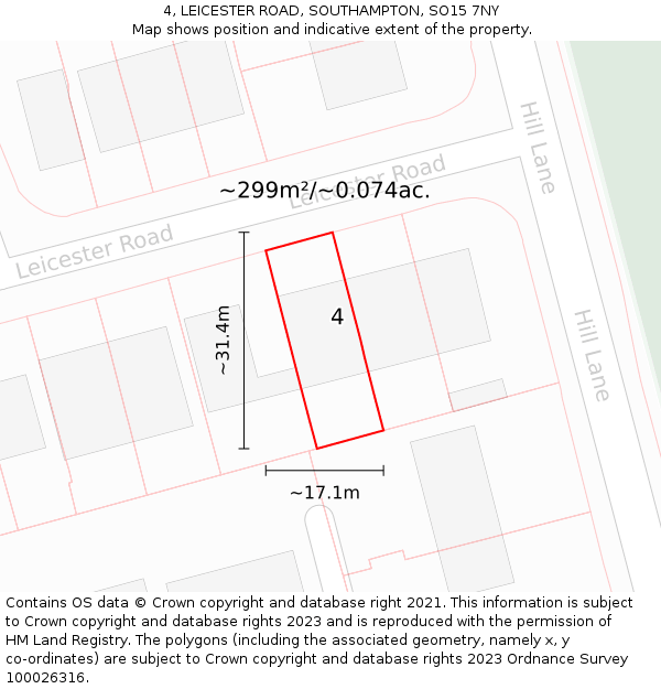 4, LEICESTER ROAD, SOUTHAMPTON, SO15 7NY: Plot and title map